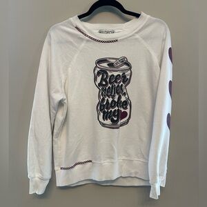 Wildfox White Sweater “Beer Never Broke My Heart” Graphic XS